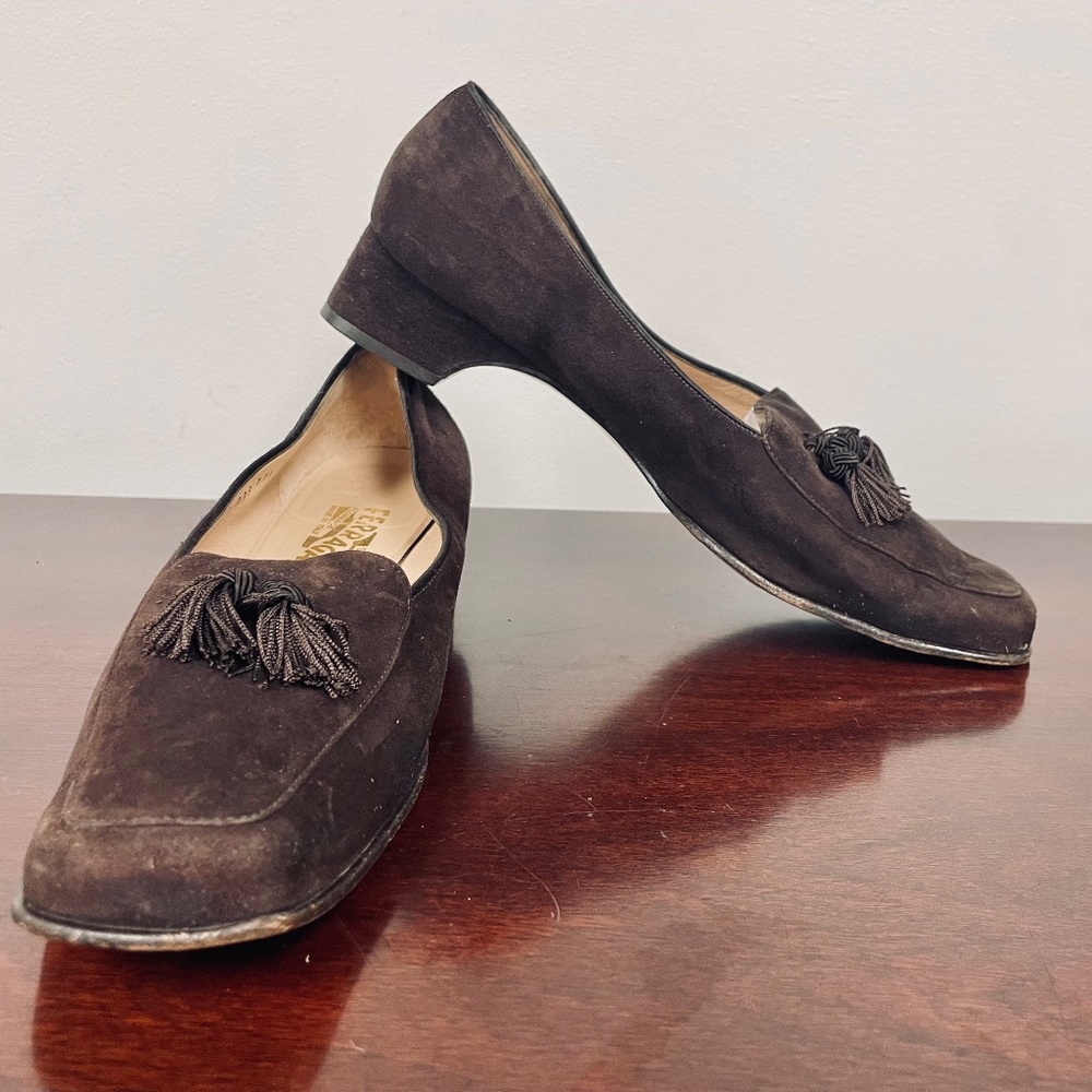 Salvatore Ferragamo Suede Alberta Cap Toe Loafers